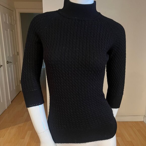 MILLY OF NEW YORK RIBBED MOCK 3/4 SLEEVE KNIT SWEATER SIZE S SMALL - Picture 1 of 3